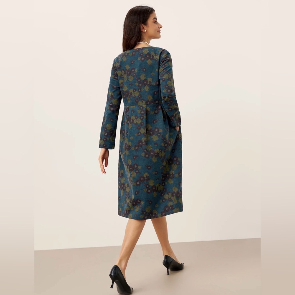 Lintico cotton Floral Long-Sleeve Midi Dress S oversized - Picture 2 of 12